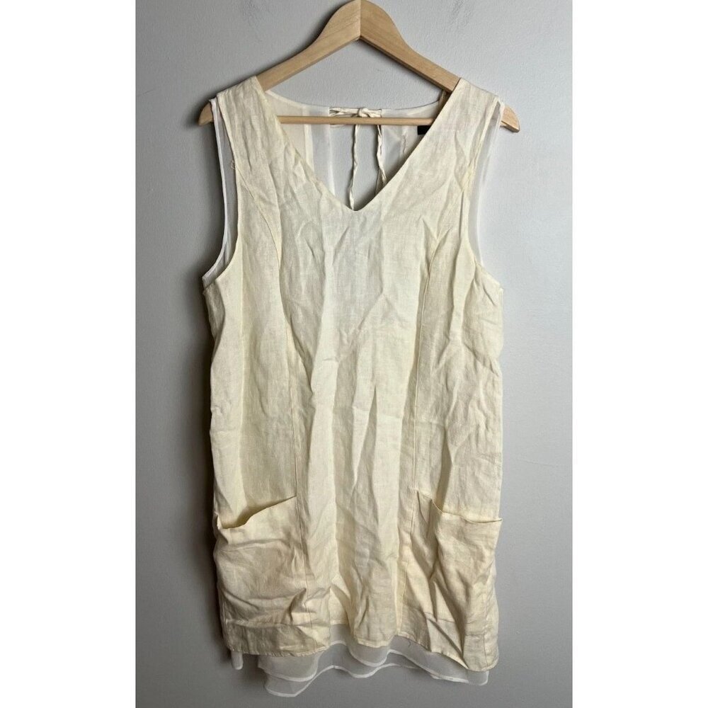 Zara Pale Cream 100% Linen Tunic Dress Sheer Back Pockets Size Medium Women’s